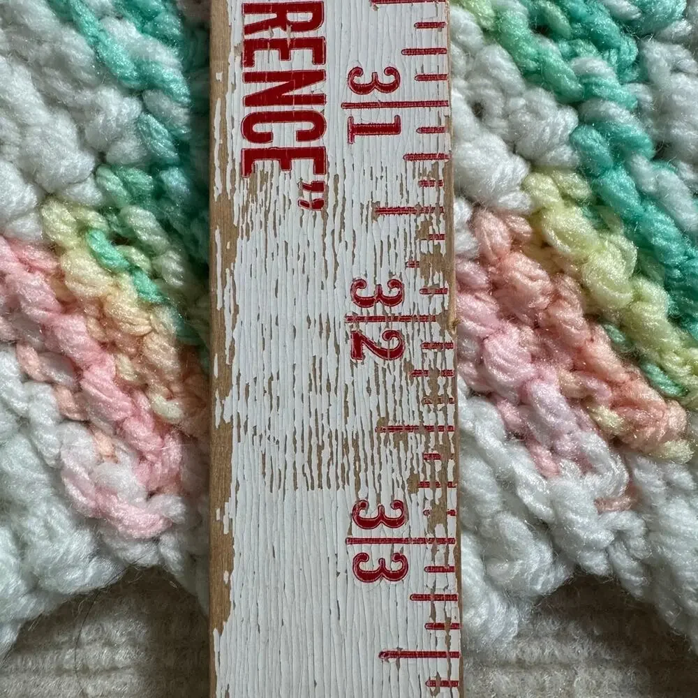 Handmade Crochet Baby Blanket 33x36 Pastel Blue White Pink Yellow Vintage Style